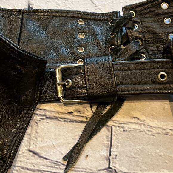 LeatherChaps, Bikers Apparel Black Leather Belted, Heavy 38-42” - Picture 9 of 10